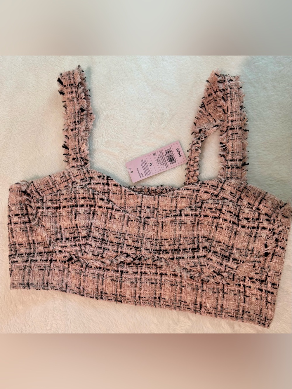 Pink Tweed Cropped Tank Top